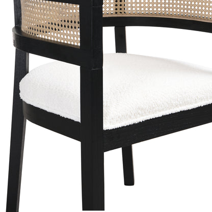 Bastian Dining Chairs with Rattan Backrest, Upholstered Seat, Set of 2