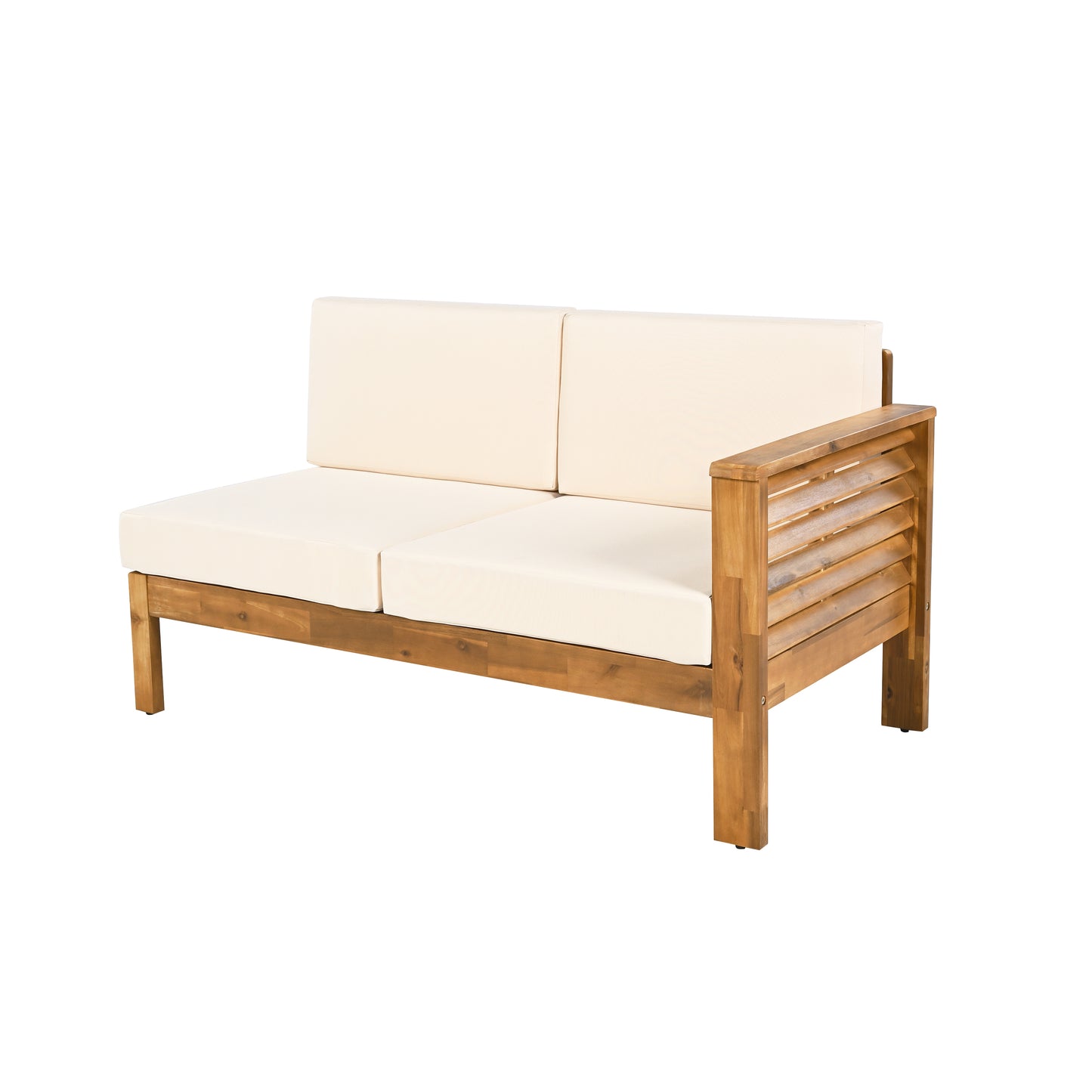 Fawne 4-Pieces Acacia Wood Patio Furniture Set, Outdoor Sectional Sofa Set with Coffee Table, 5 Seats L Shape Sofa Set Deep Seating with Soft Cushion, for Garden, Backyard Porch Balcony, Teak & Cream