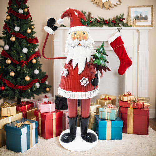 JoyfulJingle Cheerful Santa Claus Holding Tree and Waving Christmas decoration