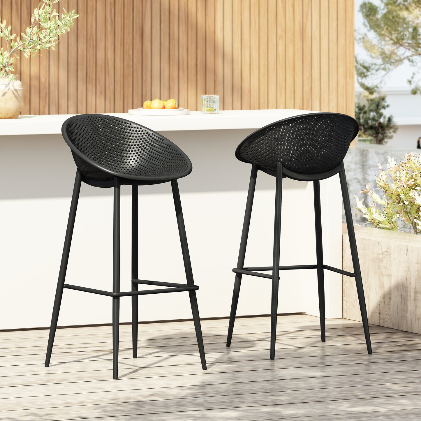 Indoor & Outdoor Polypropelene Plastic Gable Barstool, Set of 2