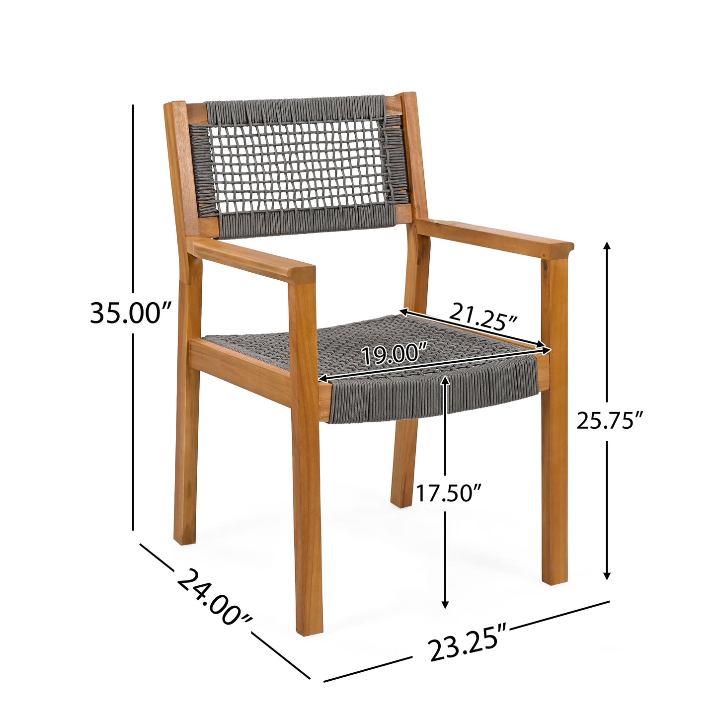 Seraphina Outdoor Patio Acacia Wood Braided Rope Dining Chairs, Set of 2