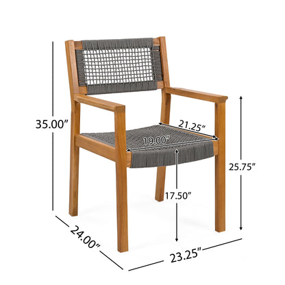 Seraphina Outdoor Patio Acacia Wood Braided Rope Dining Chairs, Set of 2