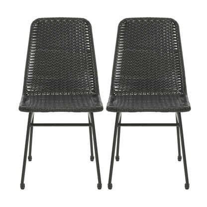 Lunara PE Wicker Dining Chair, Metal Base, Set of 2