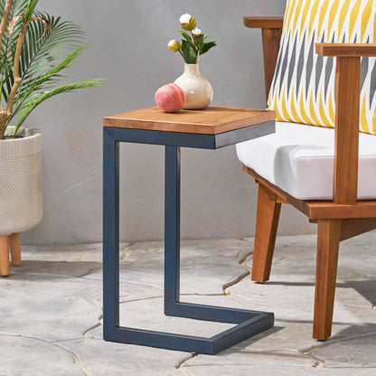 Petrichor Caspian Outdoor Firwood C Shaped Table, Antique Finish, Small, 10.25 in x 12.75 in x 19.5 in