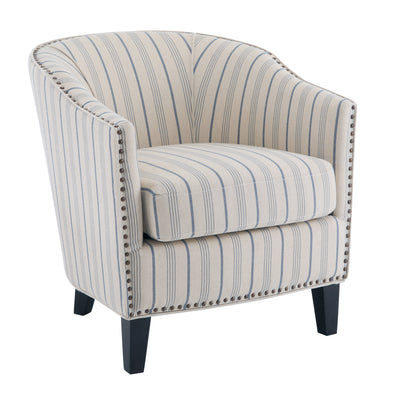 Hawthorne Beige and Blue Stripe Fabric Arm Chair (Set of 1)