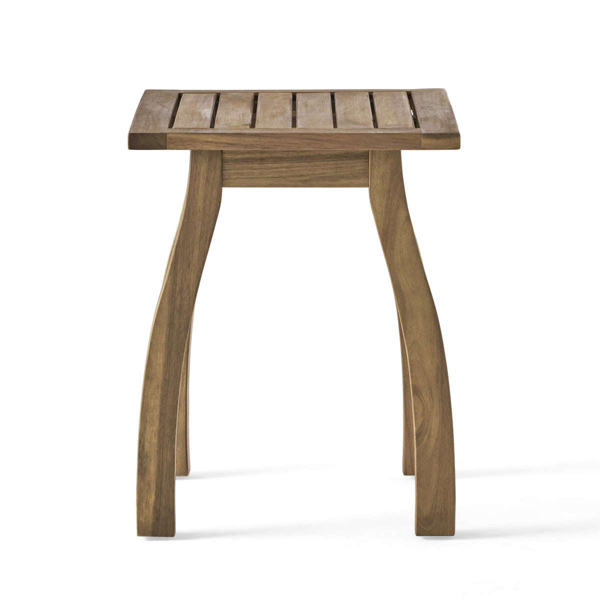 Amity  Selma Acacia Wood Outdoor Side Table, Decorative Rectangular Small Accent Table, Weather Resistant Patio End Table for Balcony Beach Pool Side, Slatted Design, Natural Stained