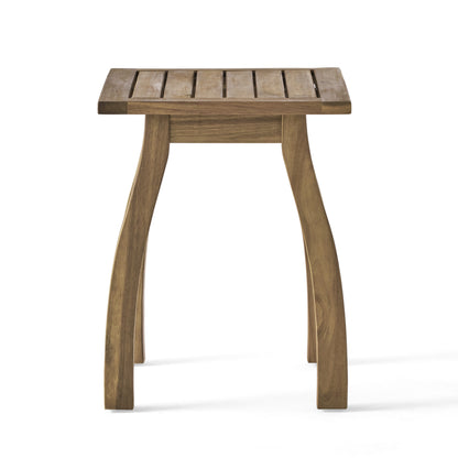 Amity  Selma Acacia Wood Outdoor Side Table, Decorative Rectangular Small Accent Table, Weather Resistant Patio End Table for Balcony Beach Pool Side, Slatted Design, Natural Stained