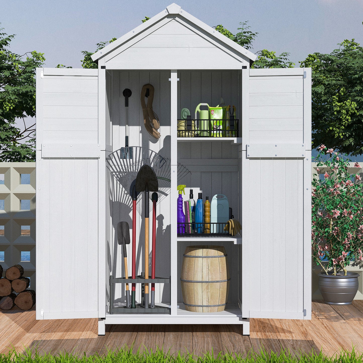 Faevyne White Fir Wood Storage Shed with Double Doors