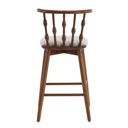 Dorio Indoor Wooden Barstool, Wood Finish With Beige Upholstery, Set of 2