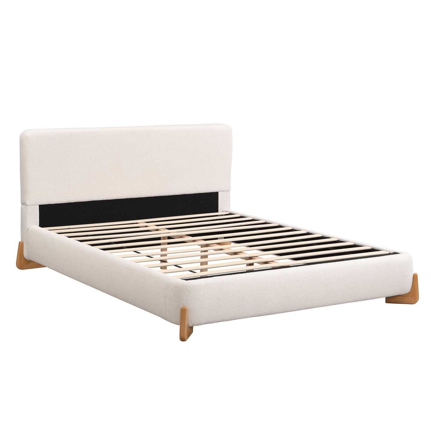 Eryndor Modern Upholstered Boucle Platform Bed with Headboard, Wood