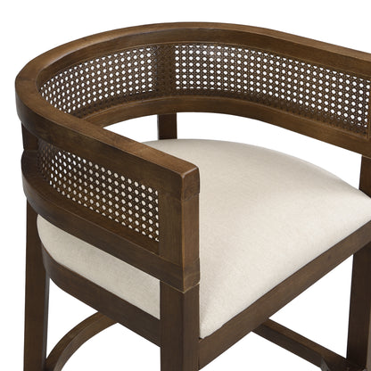 Tiberius Wood And Rattan Upholstered Arm Bar Stools,Set of 2