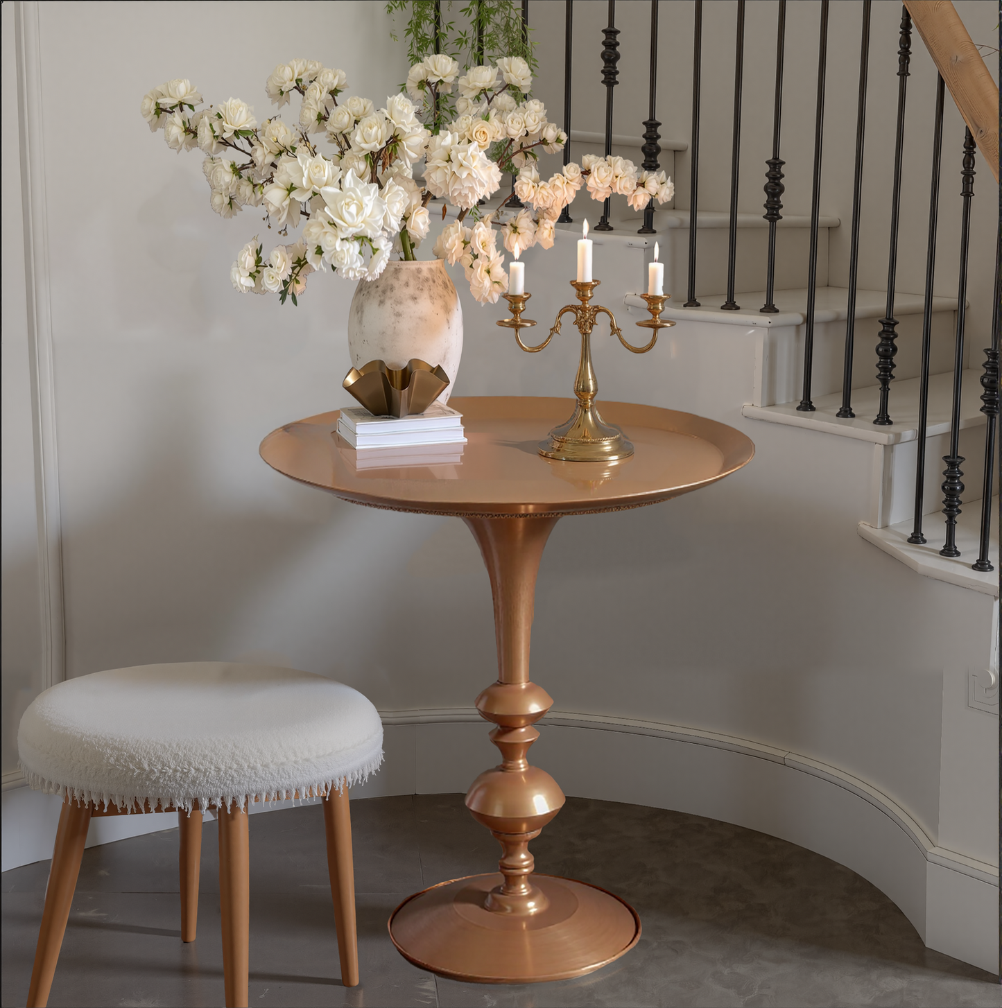 Altocanos Vintage Small Round Gold End Table,29.3" Height