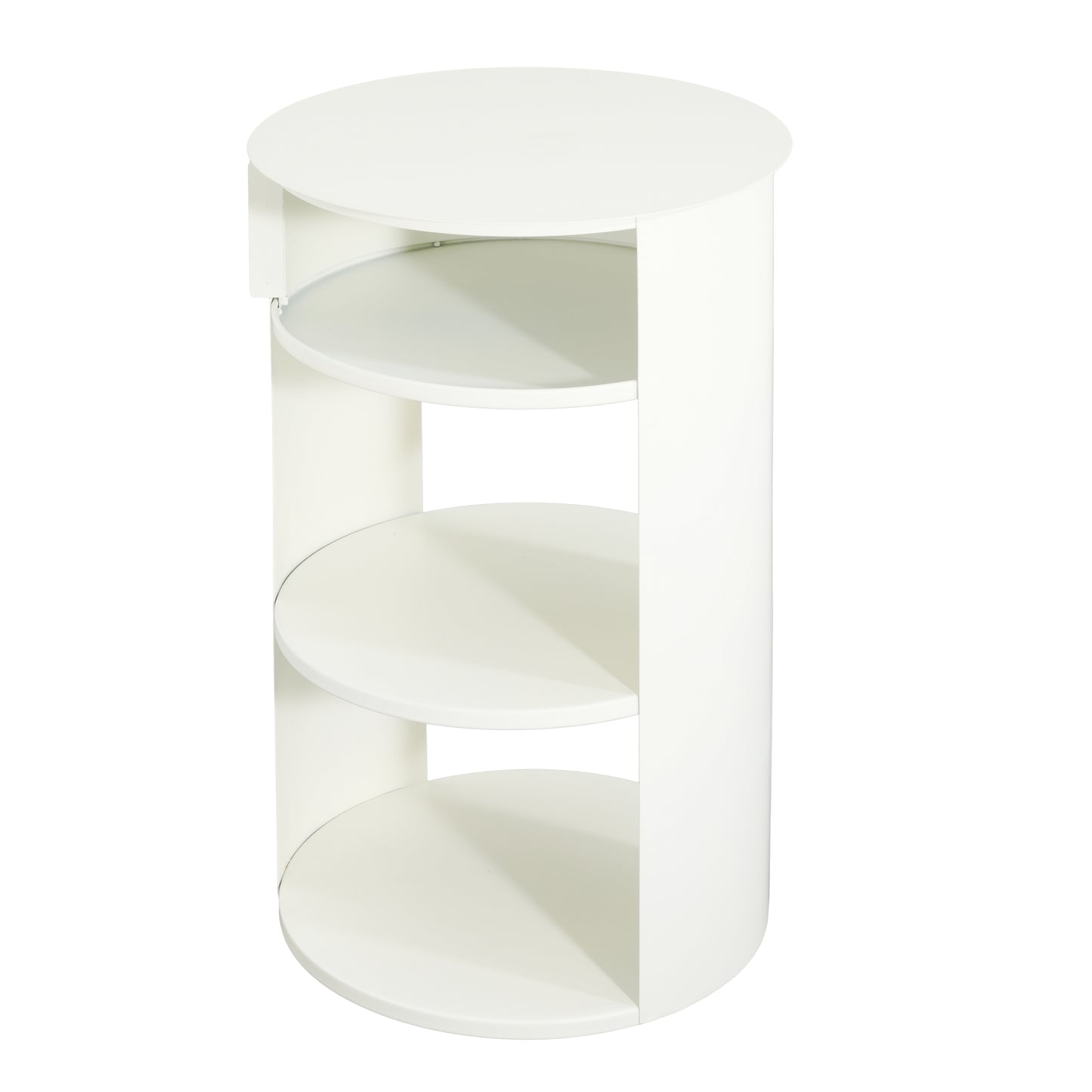 Somatilae Indoor 3-Tier Metal Round Side Table with Sliding Door Cabinet