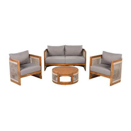 Vireo 4-Piece Patio Seating Group 2 Chairs, Loveseat & Table Acacia Wood Outdoor Furniture Set
