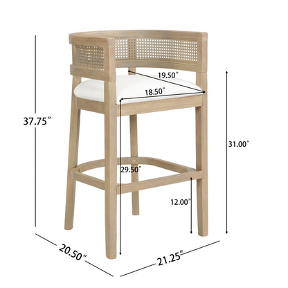 Tiberius Wood And Rattan Upholstered Arm Bar Stools,Set of 2