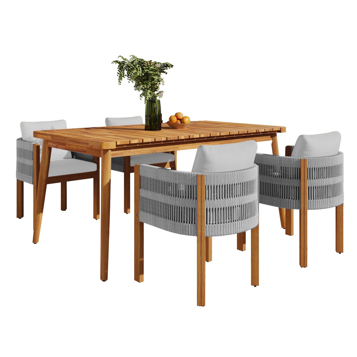 Sylvia Outdoor Dining Set with Acacia Wood Table and 4 Chairs,Waterproof Cushions