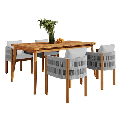 Sylvia Outdoor Dining Set with Acacia Wood Table and 4 Chairs,Waterproof Cushions