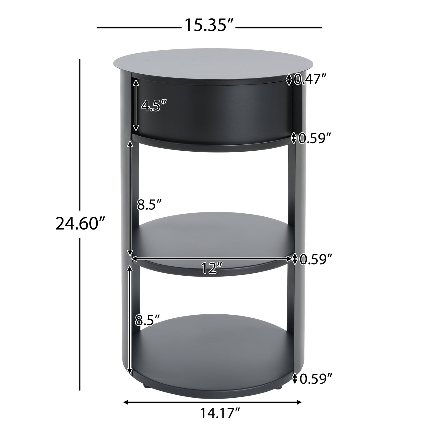 Somatilae Indoor 3-Tier Metal Round Side Table with Sliding Door Cabinet