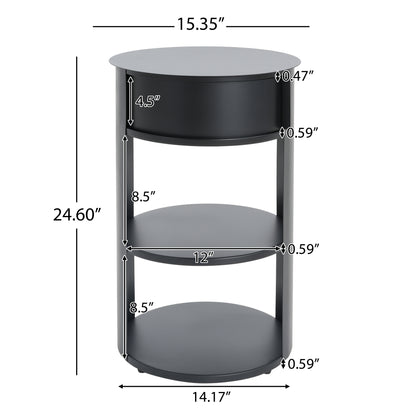 Somatilae Indoor 3-Tier Metal Round Side Table with Sliding Door Cabinet