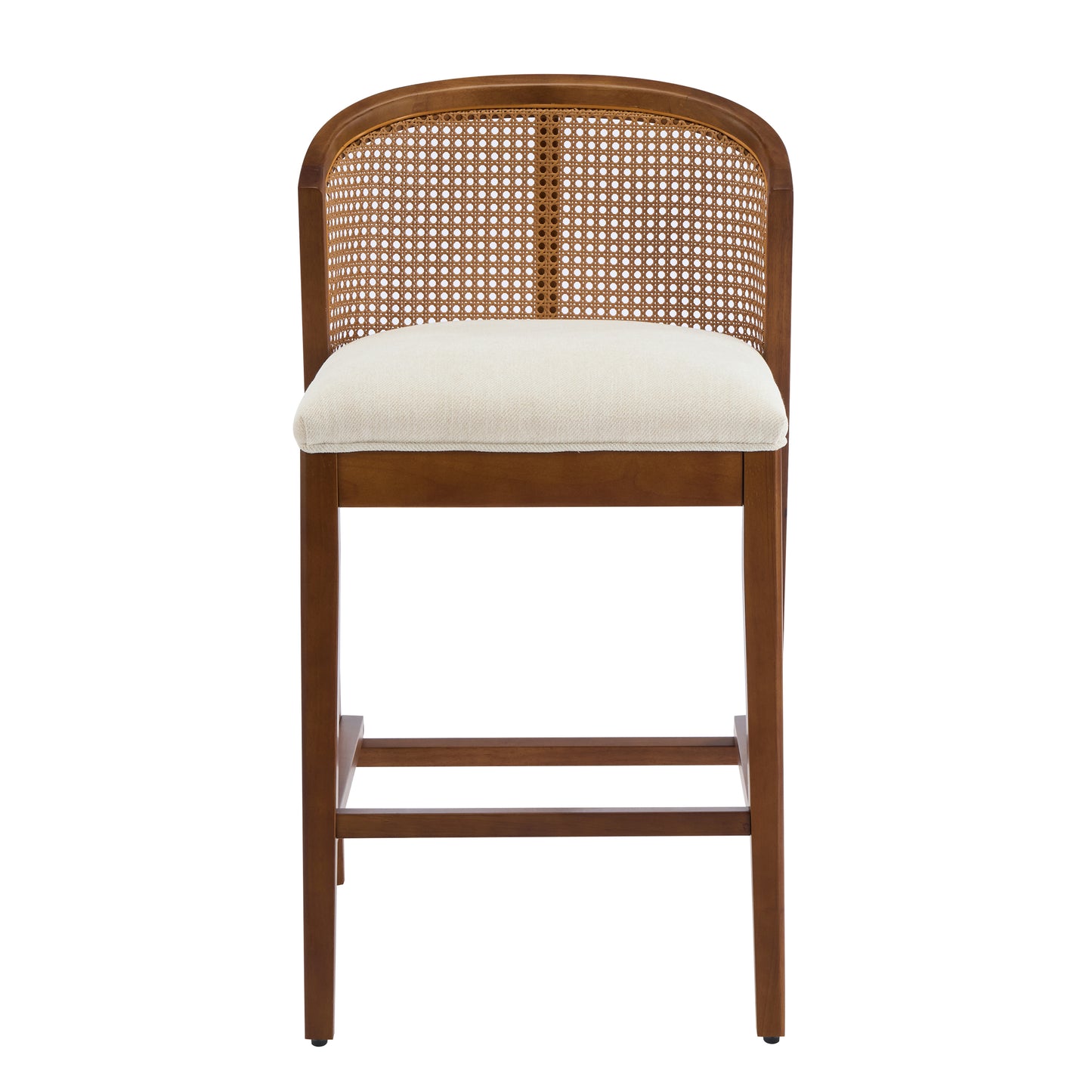 Tatti Indoor Wooden Counter stool, Wood Frame with Beige Upholstery, Set of 2