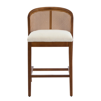 Tatti Indoor Wooden Counter stool, Wood Frame with Beige Upholstery, Set of 2