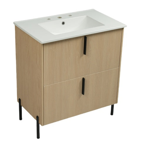 Peaken 30" Bathroom Vanity with Ceramic Sink and Full-Extension Drawers, Soft Close Undermount Drawer Slides
