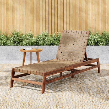 Rionaris Outdoor Acacia Wood Rope Chaise Lounge Adjustable 4-Position Recliner