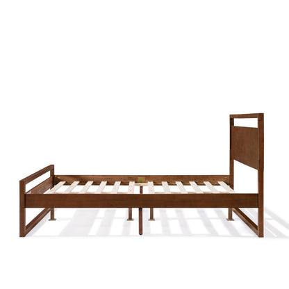 Quorrilos Walnut Wood Queen Bed with Headboard and Silent Slats