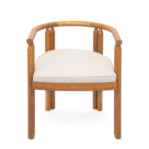 Cavar Acacia Wood Armrest Dining Chair, Teak Finish with Beige Cushion, Set of 2