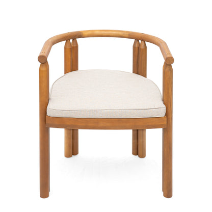 Cavar Acacia Wood Armrest Dining Chair, Teak Finish with Beige Cushion, Set of 2