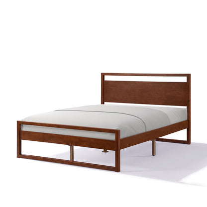 Quorrilos Walnut Wood Queen Bed with Headboard and Silent Slats