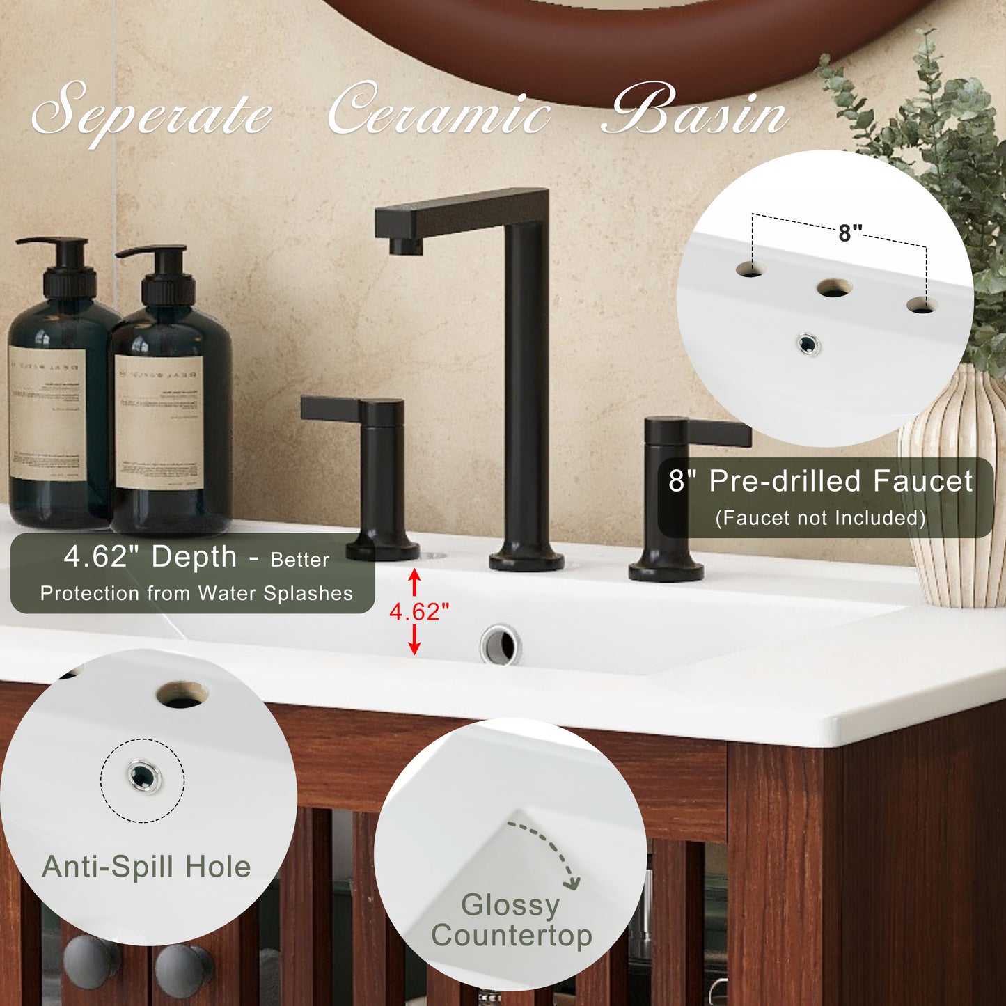 Ottavina Vintage Bathroom Vanity with Ceramic Sink,Cabinet