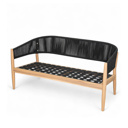 Veronia Outdoor Patio Acacia Wood Loveseat, Natural Finish Wood, Beige Cushion