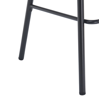 Eathan Indoor Metal PU Leather Barstool, Wowen Rattan Backrest, Set of 2