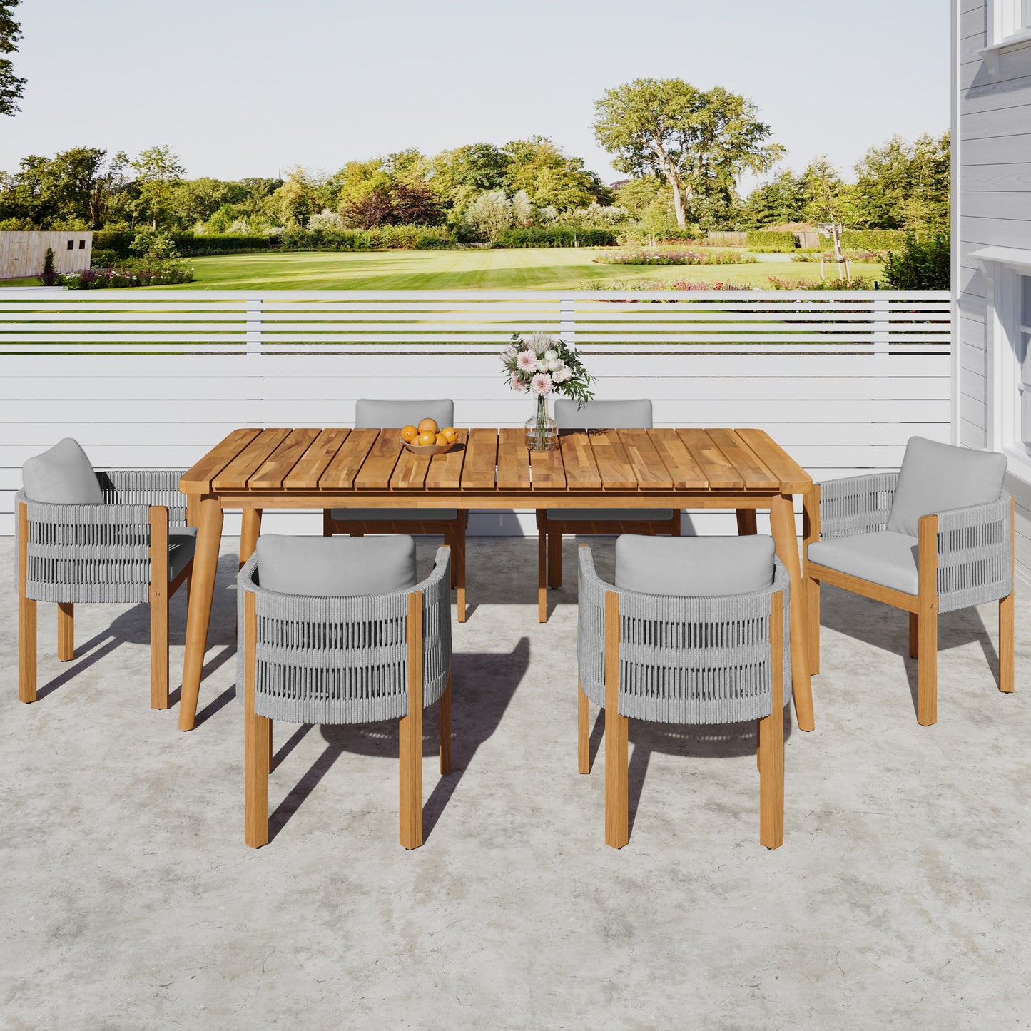Sylvia Outdoor Dining Set with Acacia Wood Table and 6 Chairs,Waterproof Cushions
