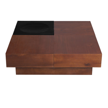 Leader Italian Vintage Style Acacia Wood Storage Coffee Table, Brown and Black