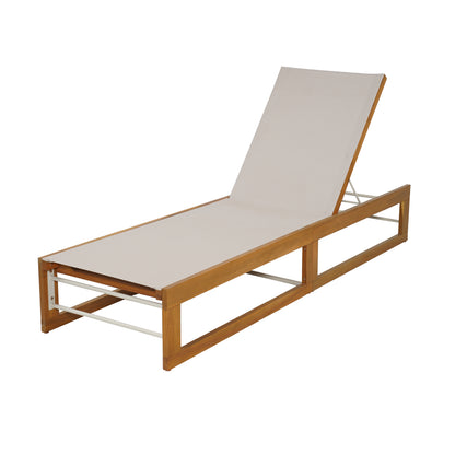 Leavitt Outdoor Mesh and Wood Adjustable Chaise Lounge, Black and Teak
