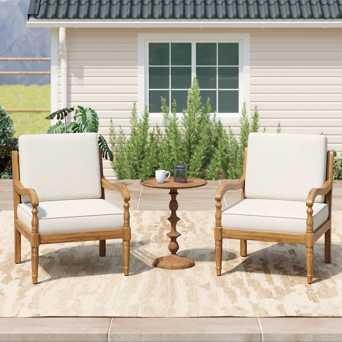 Selyric Acacia Luxe Outdoor Patio Chair with Cushions,Wooden Club Chairs,Set of 2