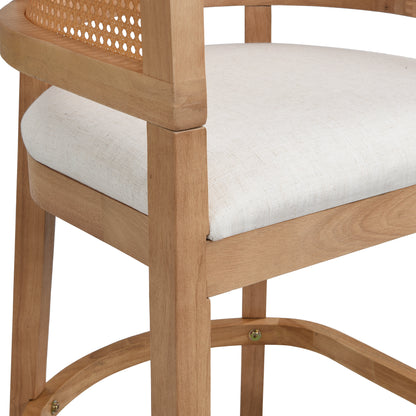 Isidore Wood And Rattan Upholstered Arm Counter Stools,Set of 2