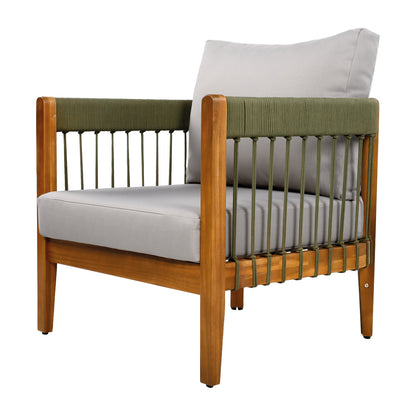 Tavithalae Acacia Wood Outdoor Club Chair with Water-Resistant  Cushions