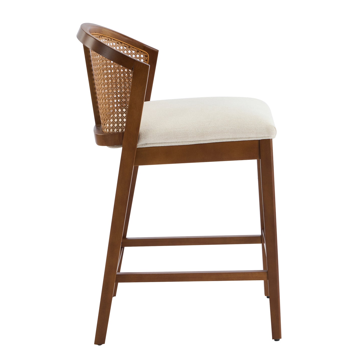 Tatti Indoor Wooden Counter stool, Wood Frame with Beige Upholstery, Set of 2