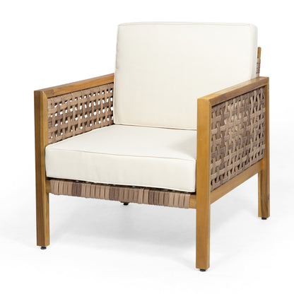 Maycen Outdoor Acacia Wood and Wicker Club Chair