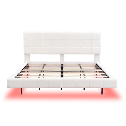 Anjelina Cloud-Like Boucle Floating Bed with Multicolor Mood Lighting