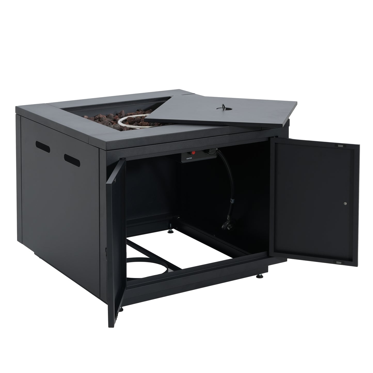 Lysoriel 30inch Square Galvanized Steel Fire Pit Table,Black,40000BTU