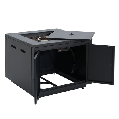 Lysoriel 30inch Square Galvanized Steel Fire Pit Table,Black,40000BTU