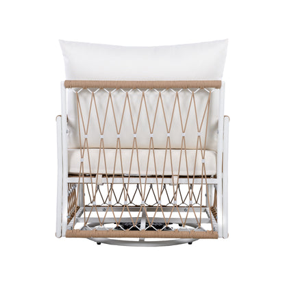 360° Swivel Bohemian Outdoor Lounge Chair with Handwoven Rope,Waterproof Cushions[Set of 2]