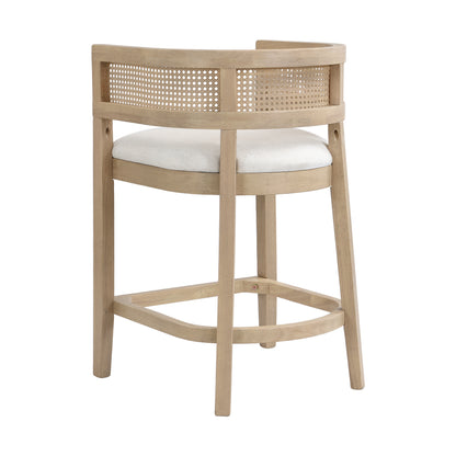 Isidore Wood And Rattan Upholstered Arm Counter Stools,Set of 2