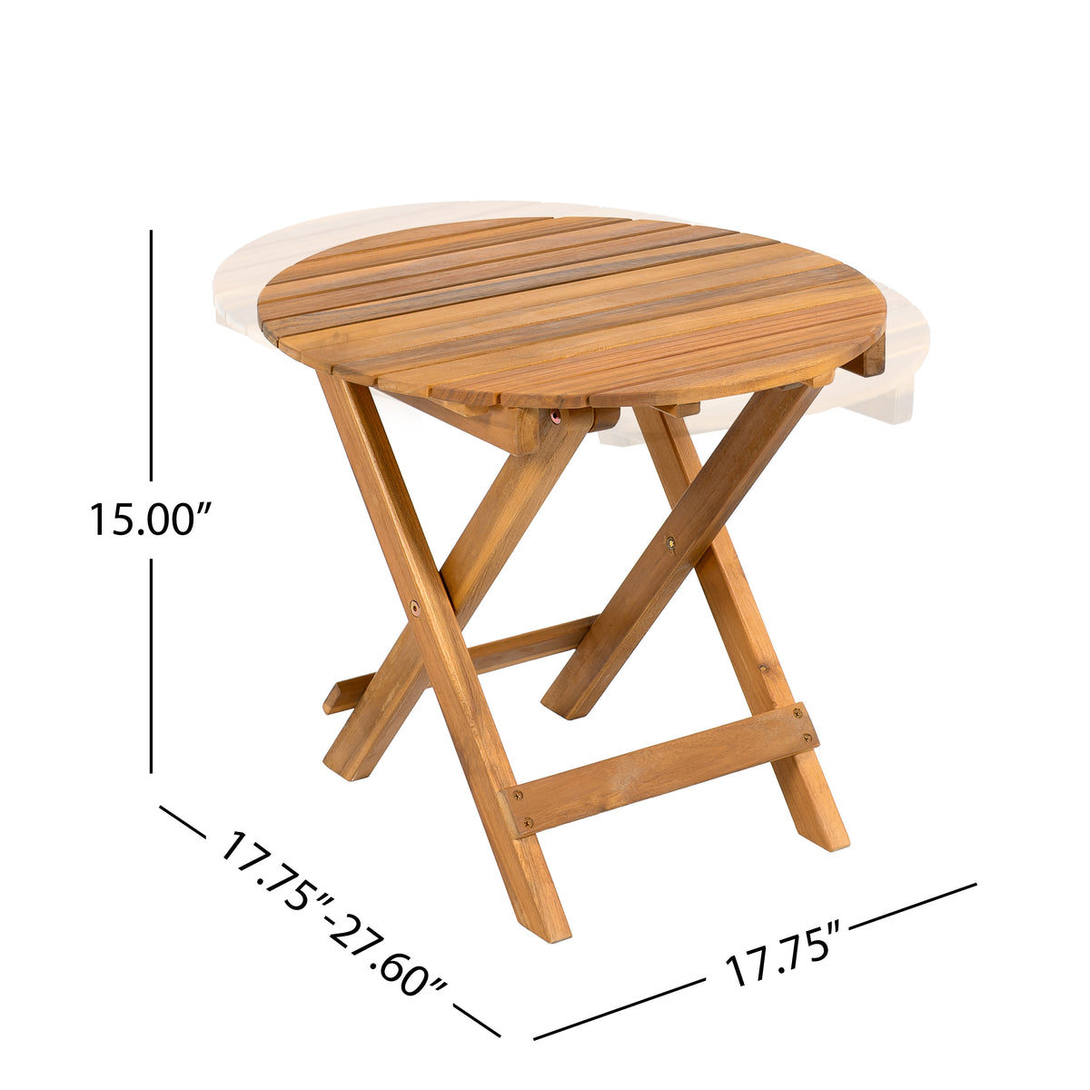 Aurl 17.75" W Outdoor Acacia Wood Side Table, Round End Table, Slats Panel Design, Foldable and Adjustable Small Coffee Desk, Sofa Side Desk, No Assembly Needed, 175lbs Teak