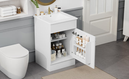 Effervescent Vanes Wood Frame 20" Bathroom Vanity with Ceramic Sink, Cabinet with Soft-Closing Door Shelf and Adjustable Shelf, Open Back, Metal Hardware, Storage/Organizer, White