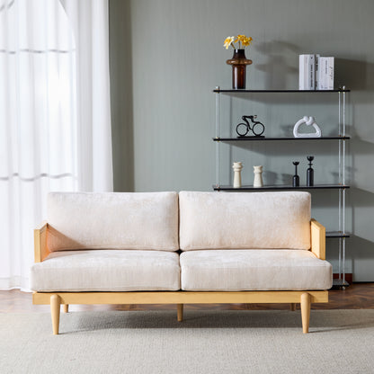 EMIR 72" Square Arm 3-Seater Sofa with Cane Rattan and Wooden Frame